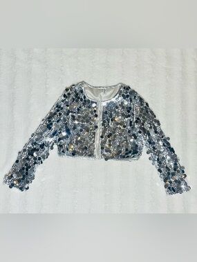 Silver Sequin Cropped Jacket